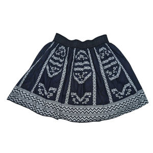 Francesca's Alya Boho Bohemian Dark Navy Blue White Pattern Dirndl Mini Skirt M